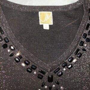 JM Collection Sparkly Black Tunic Top with Blingy Embellishments